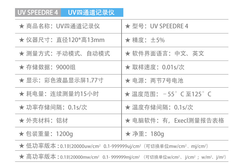 uv能量計(jì)參數(shù)